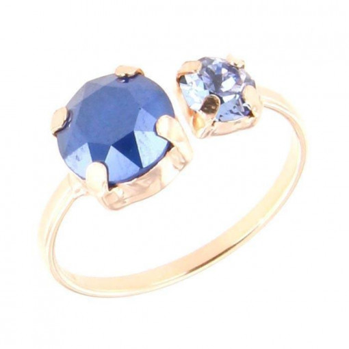 Inel placat cu aur 18k si cristale Swarovski albastru