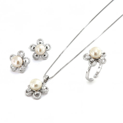 Set complet din Argint 925 cu perle si flori