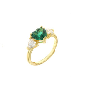 Inel din argint 925 cu inimioare din zirconiu alb si verde - Img 1