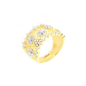 Inel din argint 925, placat cu aur 18k, cu cristale si flori - Img 1