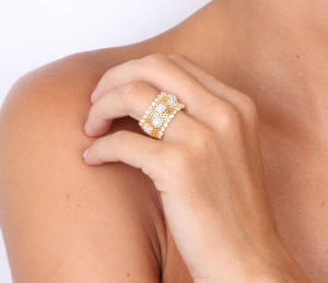 Inel din argint 925, placat cu aur 18k, cu cristale si flori - Img 2