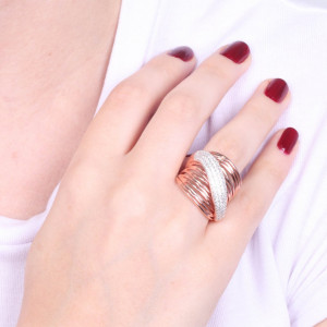 Inel din argint 925 placat cu aur roz 18k si cristale - 1502020 - Img 2