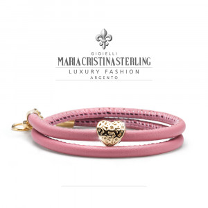 Bratara din piele roz si elemente placate cu Aur 18k - Img 1