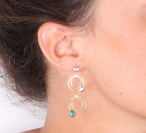Cercei lungi cu cercuri din argint 925, placati cu aur roz 18k si cristale Swarovski - Img 2