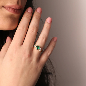 Inel din argint 925 cu inimioare din zirconiu alb si verde - Img 2