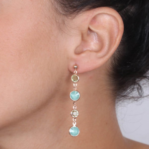 Cercei lungi din argint 925, placati cu aur 18k si cristale Swarovski - Img 2