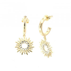 CERCEI DIN ARGINT 925 CU PANDANTIV IN FORMA DE SOARE SI CRISTALE SWAROVSKI CARE LUMINEAZA FATA - Img 1