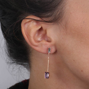 CERCEI DIN ARGINT 925 PANDANTIVI PLACATI CU AUR ROZE SI CRISTALE SWAROVSKI - Img 2