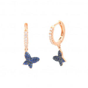 Cercei pandantiv fluture din argint 925, placati cu aur roz 18k - Img 1