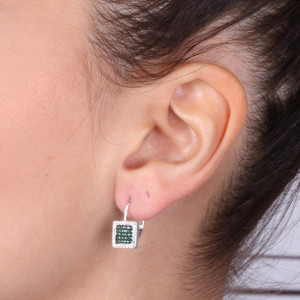 Cercei din argint 925 cu zirconiu alb/verde - Img 2