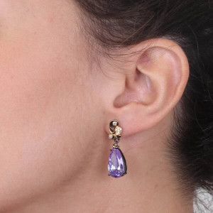 Cercei din argint 925, placati cu aur 18k si ziconiu cubic - Img 2