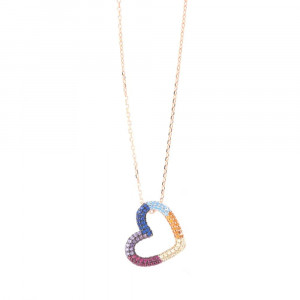 Colier din argint 925 cu inima multicolor - Img 1