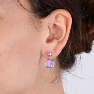 Cercei din argint 925, placati cu aur roz 18k si cristale Swarovski - Img 2