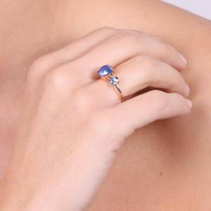 Inel placat cu aur 18k si cristale Swarovski albastru - Img 2