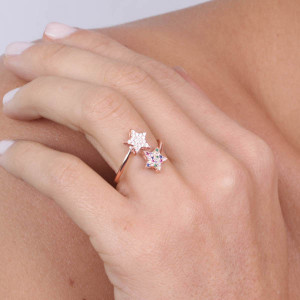 Inel placata cu aur rose gold cu forma de stea - Img 2