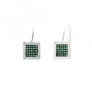 Cercei din argint 925 cu zirconiu alb/verde - Img 1