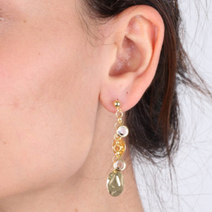 Cercei lungi din argint 925 placati cu aur 18k si cristale Swarovski - Img 2