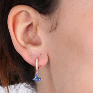 Cercei pandantiv fluture din argint 925, placati cu aur roz 18k - Img 2