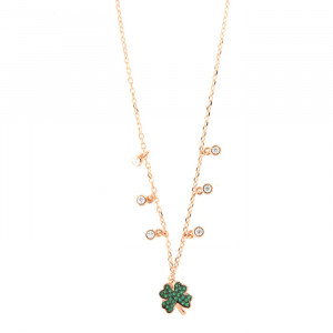 Colier din argint 925 placat cu aur roz si pandativ in forma de trifoi verde - Img 1