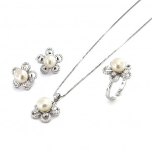 Set complet din Argint 925 cu perle si flori - Img 1