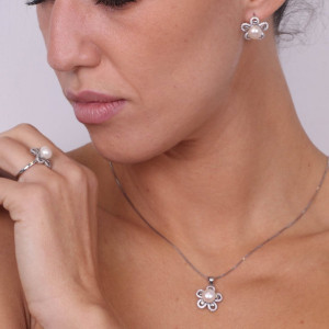Set complet din Argint 925 cu perle si flori - Img 2