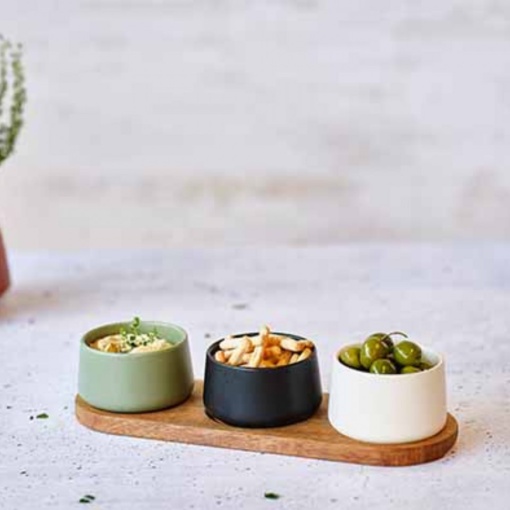 Set 3 boluri tapas/mezze+platou lemn Bites 32x10,5cm 5915003 - Img 3