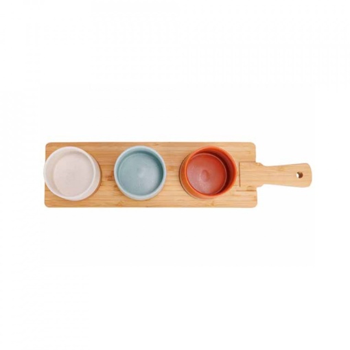 Set 3 boluri tapas/mezze+platou lemn Dela 48x12cm 5918006 - Img 3
