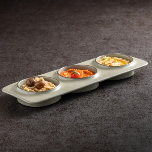 Platou dreptunghiular tapas/mezze cu 3 boluri integrate Ambar sage green 28x10cm 1ABD281E-SAG - Img 2