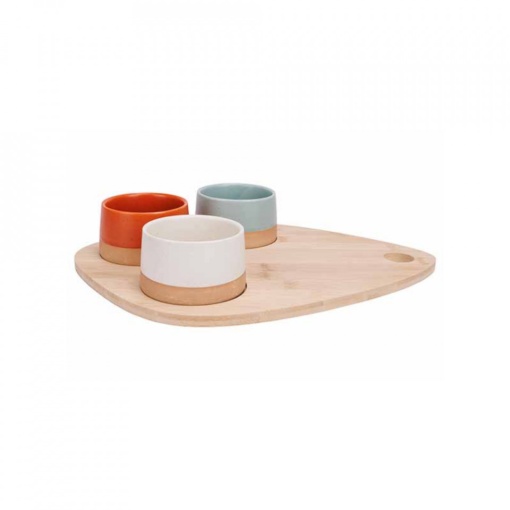 Set 3 boluri tapas/mezze+platou lemn Dela 36x27cm 5918004 - Img 2