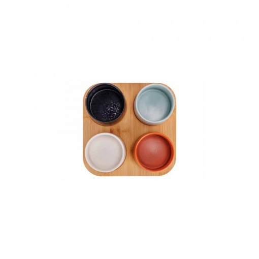 Set 4 boluri tapas/mezze+platou lemn Dela 22x22cm 5918003 - Img 2