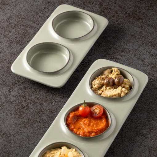 Platou dreptunghiular tapas/mezze cu 2 boluri integrate Ambar sage green 19x10cm 1ABD191E-SAG - Img 2