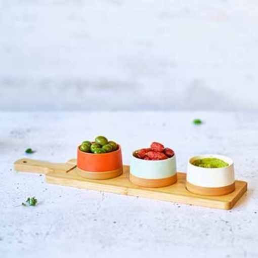 Set 3 boluri tapas/mezze+platou lemn Dela 48x12cm 5918006 - Img 2