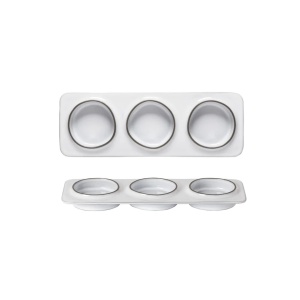 Platou dreptunghiular tapas/mezze cu 3 boluri integrate Ambar salt of the sea 28x10cm 1ABD281e-WHI