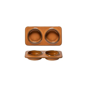 Platou dreptunghiular tapas/mezze cu 2 boluri integrate Ambar dark caramel 19x10cm 1ABD191E-CAR