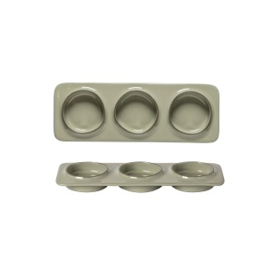 Platou dreptunghiular tapas/mezze cu 3 boluri integrate Ambar sage green 28x10cm 1ABD281E-SAG