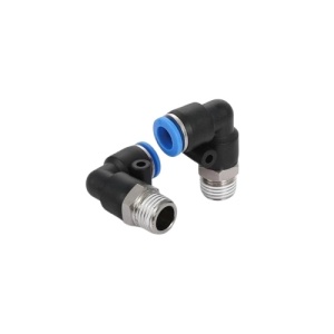 Racord pneumatic Push-In cot 90° cu filet exterior – aer comprimat