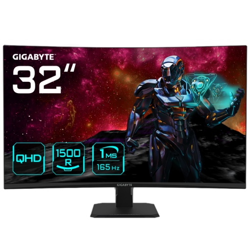 Gigabyte Monitor gaming 32" GS32QC, Non-glare, Rezolutie: 2560 x 1440 (QHD), Luminozitate: 300 cd/m2 (TYP), Contrast: 3500:1, Unghi vizualizare: 78°(H)/178°(V), Culori: 16.7M, Timp raspuns: 1ms, Refresh rate: 165Hz, HDR Ready, Flicker-free, Interfata: 2