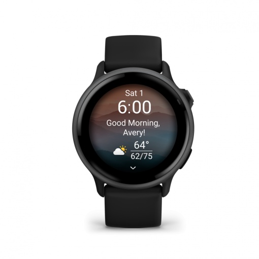 Ceas Garmin vívoactive 6 display AMOLED, dimensiune afisaj 30.4 mm, rezolutie afisaj 390 x 390 pixeli, memorie 8GB, autonomie până la 11 zile (5 zile cu afişajul permanent pornit) rezistanta la apa pana la 5 ATM, greutate: 23g, ramă Black cu curea Bone,