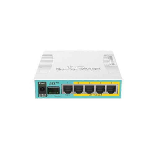 Mikrotik 5-Port Gigabit Ethernet router, RB960PGS, 5* 10/100/1000Ethernet ports, 1* SFP ports, 1* USB type A, 1* CPU core count, CPUnominal frequency: 800 MHz, RAM: 128 MB, Flash Storage: 16MB, PoE in:Passive, PoE out: 802.3af/at, 9W