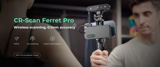 CREALITY 3D SCANNER CR-SCAN FERRET PRO, Rezolutie 3D: 0.16mm, Distanta lucru: 150-700mm, Viteza scanare: 30fps, Acuratete: 0.1mm, Conectivitate wireless WI-FI6, Durata sesiune max: 2.5h, Capacitate acumulator: 5000mAh, Sisteme de operare: IOS, Windows,
