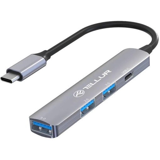 Hub USB 3.1 Tellur, 4 port: 2xUSB 2.0 + 1xUSB-C + 1xUSB 3.0, gri