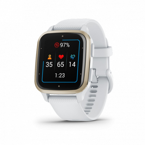 Ceas Smartwatch Garmin Venu SQ2 - Cream Gold Bezel with White Case, Silicone Band 20mm, NFC, GPS, 5 ATM Water Proof