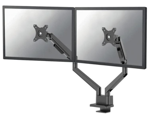 Brat dublu pentru monitor Neomounts, tip full motion, pentru display-uri cu diagonale 17"-32", sistem de prindere VESA 75x75~100x100mm, greutate maxima suportata 9 kg per ecran, tilt +45°, -45°, swivel +90°, -90°, rotate +180°, -180°, reglabil pe