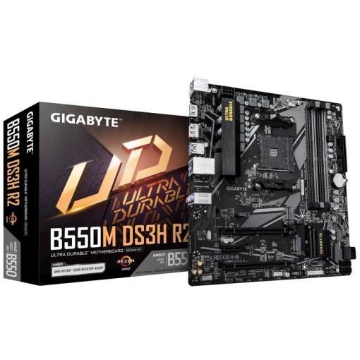 Placa de Baza GIGABYTE B550M DS3H R2 AM4, 4x DDR4, 1x DP 1x HDMI, 2x PCIE 4.0 x16 1x PCIE 3.0 x1, 2x M.2, 4x SATA 6GB/s, mATX