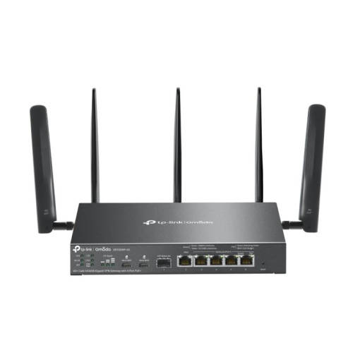 Omada 4G+ Cat6 AX3000 Gigabit VPN Gateway with 4-Port PoE+ PORT: 1× Gigabit SFP WAN/LAN Port, 1× Gigabit RJ45 WAN Port, 4× Gigabit WAN/LAN RJ45 Ports, 2 Nano SIM slot (4G+ Cat6) SPEC: 802.3 at/af, 4 Ports with 45W PoE Power, Desktop & Wall-mount Steel