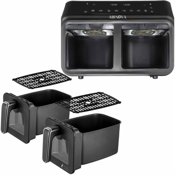 Air fryer AIRNOVA® BiFritto 9.4L, 2200W, Friteuza cu aer cald, 2 compartimente, Negru - Img 6