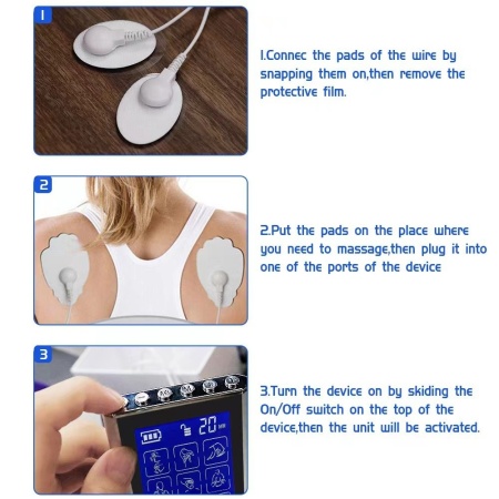 Aparat de Masaj cu Electrostimulare/Fizioterapie SeveShop, Stimulator Dual Channel, 36 Moduri, 20 Niveluri de Intensitate, 10 Electrozi, 36 Programe de Masaj pentru Ameliorarea Durerii, Control Digital, Usor de Folosit pentru Cot, Spate, Umeri, Argintiu - Img 3