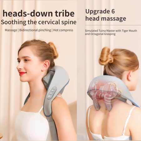 Aparat de Masaj Inteligent pentru Gat SeveShop, Caldura si Ameliorarea Durerii, Relaxare si Fizioterapie, 5D Deep Dual Mode, 4 Moduri de Masaj, Vibromasaj Eficient pentru Relaxarea Musculara, Activare Circulatie si Terapie Anti-Stress, Gri Platinat - Img 3