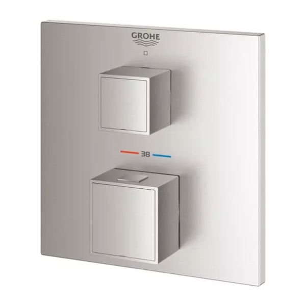 Baterie dus incastrata Grohtherm Cube termostatata crom periat Supersteel fara corp ingropat - Img 2