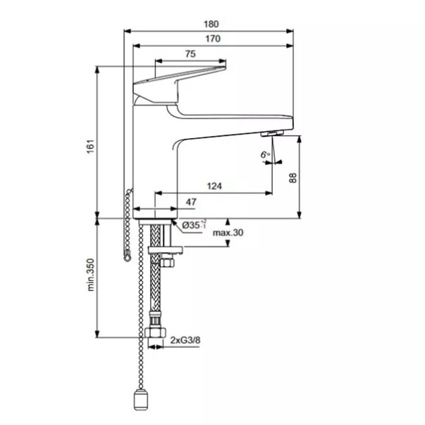 Baterie lavoar cu monocomanda si lant Ideal Standard Ceraplan - Img 3